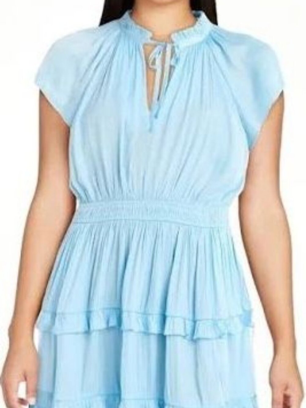 Excellent Condition, SZ L (12-14) Satin Plisse Tiered Mini Dress, Blue